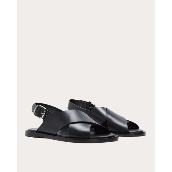 Everlane The City Crossover Sandals in Black New Womens Leather Flats - Picture 1 of 11